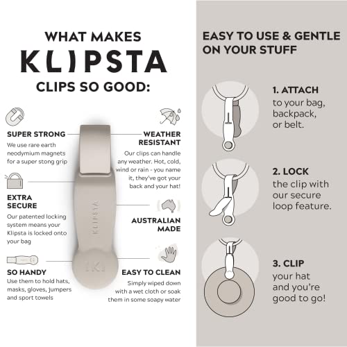 KLIPSTA Hat Clip - Magnetic Hat Holder for Traveling Bags, Backpacks, Purses, Totes and More, Hands Free Bag Accessory (Black)