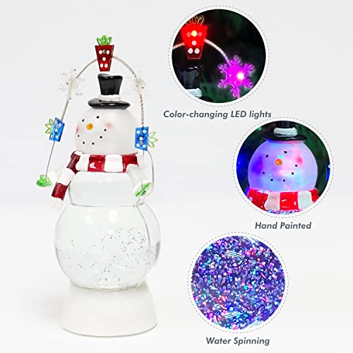 Christmas Tabletop Decor, Snow Globe Water Spinning LED Lighted Snowman, Battery Operated (not Included) (9.7" H x 3.9" W x 4.7" D) by Moments in Time