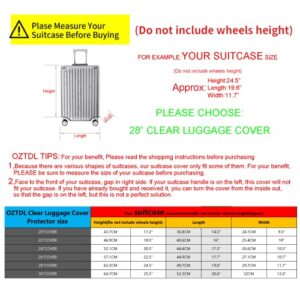 OZTDL 28 Inch Dust-proof See Through Luggage Cover Protector Bag PVC Full Clear Suitcase Cover Protectors Waterproof Transparent Travel Luggage Sleeve (28"=24.5" H x 19.6" L x 11.7" W)