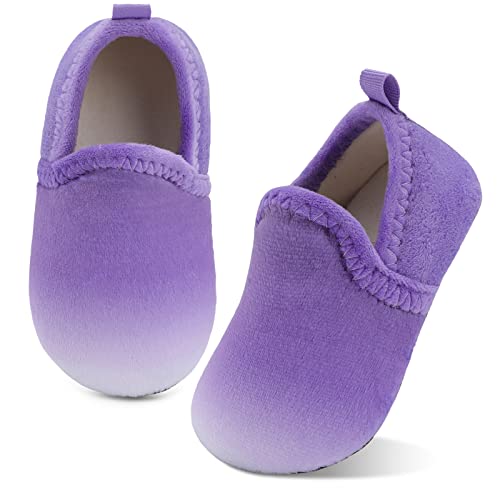 XIHALOOK Kids Winter Indoor Household Shoes Boys Girls Cozy House Slippers Warm Socks Purple Gradient, 13-13.5 Little Kid