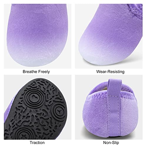 XIHALOOK Kids Winter Indoor Household Shoes Boys Girls Cozy House Slippers Warm Socks Purple Gradient, 13-13.5 Little Kid