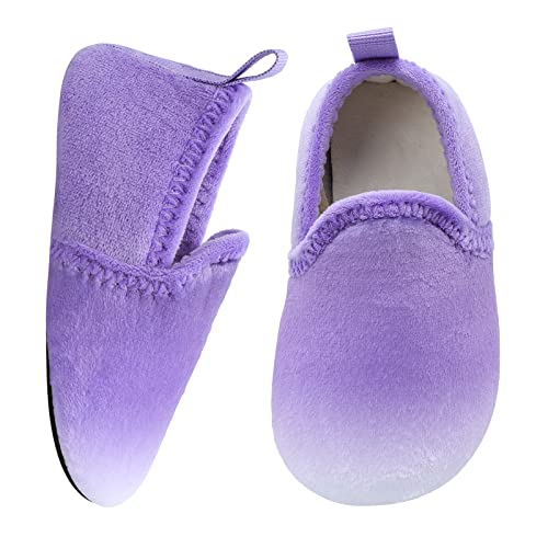 XIHALOOK Kids Winter Indoor Household Shoes Boys Girls Cozy House Slippers Warm Socks Purple Gradient, 13-13.5 Little Kid