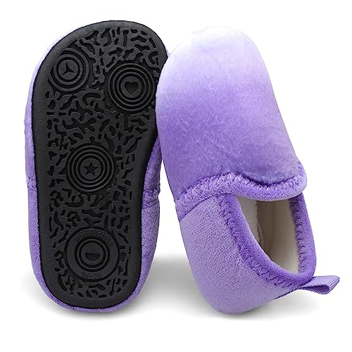 XIHALOOK Kids Winter Indoor Household Shoes Boys Girls Cozy House Slippers Warm Socks Purple Gradient, 13-13.5 Little Kid