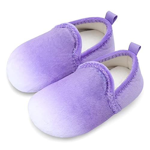 XIHALOOK Kids Winter Indoor Household Shoes Boys Girls Cozy House Slippers Warm Socks Purple Gradient, 13-13.5 Little Kid