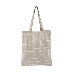 hooshing plaid canvas tote bag with zipper and inside pocket reusable 100% cotton for shopping school travel gray