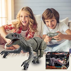 remote control dinosaur toys for kids educational rc toys,rechargeable robot dinosaur light & roaring simulation velociraptor,dinosaur toys for boys girls age 3 4 5 6 7 8-12 birthday gifts gray