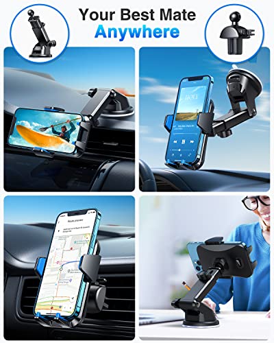 VANMASS Universal Car Phone Mount,【Patent & Safety Certs】 Upgraded Handsfree Dashboard Stand, Phone Holder for Car Windshield Vent, Compatible iPhone 14 13 12 11 Pro Max Xs XR X, Galaxy (Blue)