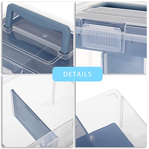 BTSKY 2 Layer Clear Plastic Dividing Storage Box with Removable Tray Multipurpose Stationery Storage Box with Handle Portable Sewing Box Art Craft Supply Organizer Home Utility Box (Big Blue)