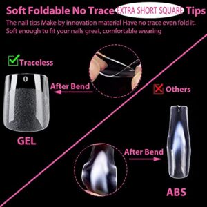 UNA GELLA Extra Short Square Fake Nails XS 216pcs Pre-shape Extra Short Square Press on Nails Extra Short Square Gel Tips for Full Cover Acrylic Short Square Nails False Nails For Nail Extension Home DIY Salon 12 Sizes Gelly Tips