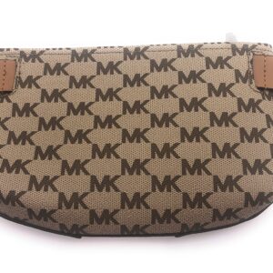 Michael Kors 556137C Brown/Khaki/White Logo Design With Silver Hardware Women's Adjustable Belt Bag Waist Pack (L/XL)