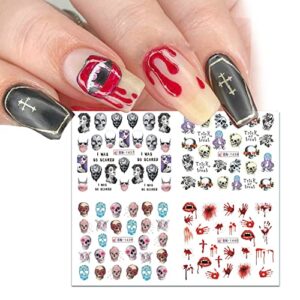 24 Sheets Halloween Water Transfer Nail Art Stickers Decals Punk Skull Grimace Eye Spider Clown Nail Foil Transfer Stickers Designs Holiday Halloween Nail Stickers for Women Girls Nail Art Decoration