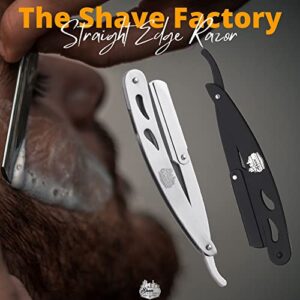 The Shave Factory Straight Edge Razor Kit - Straight Edge Razor with Single Edge Razor, Straight Razor, Straight Razors for Men (Black / 100 Derby Premium Single Edge Razor Blades)