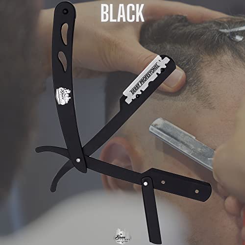 The Shave Factory Straight Edge Razor Kit - Straight Edge Razor with Single Edge Razor, Straight Razor, Straight Razors for Men (Black / 100 Derby Premium Single Edge Razor Blades)