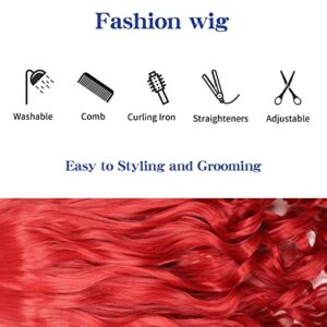 WeKen Long Curly Red Cosplay Wig with Pigtails Lolita Detachable Ponytail Wig for Women Girls Halloween Costume Party