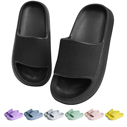 KOUECI Kids Cloud Slides Boys Girls Shower Slippers Slip on Slide Sandals Non-slip Summer Beach Pool Shoes(Black,13 Little Kids)