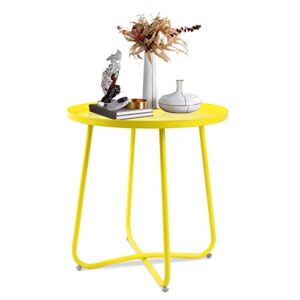 ECOMEX Patio Side Table, Round Outdoor Metal Side Table Small Sofa End Table, Patio Waterproof Accent Coffee Table for Living Room Bedroom Garden Balcony Patio(Yellow)