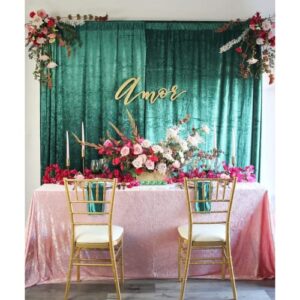 velvet emerald green curtains for draping, backdrop curtain panel - 8ft h x 52" w drape- for birthday party, bedroom, living room,and any events!