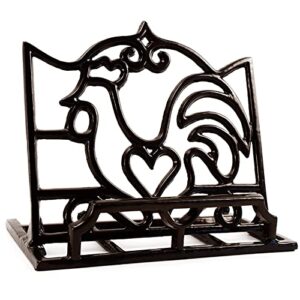 minluful recipe book holder, sturdy cast iron metal cookbook stand for kitchen counter, vintage farmhouse rooster decoration recipe holder cook book stand, coffee gold