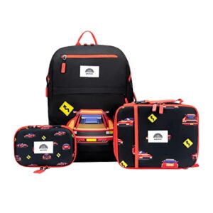 uninni race car kids backpack set for age 6+, fits for height 3'9" above kids with lightweight insulated lunch bag and cute pencil case for boys and girls