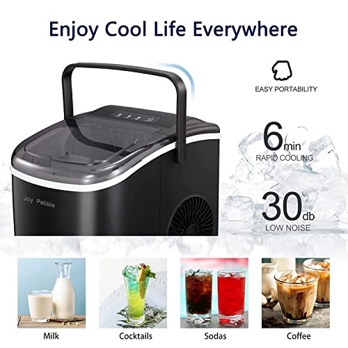 Ice Maker Countertop with Handle,9 Cubes Ready in 6 Mins,26Lbs/24H, Self-Cleaning Portable Ice Machine with Basket and Scoop, for Home/Kitchen/Camping/RV