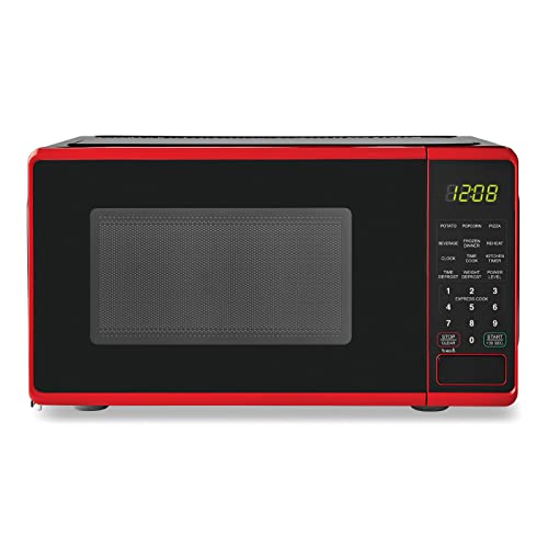 Mainstays 0.7 Cu ft Compact Countertop Microwave Oven, Black (red)