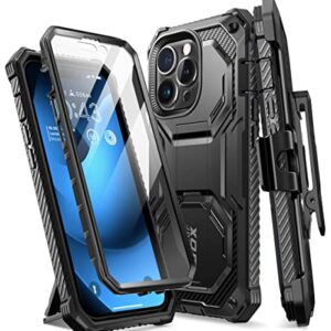 i-Blason Armorbox Designed for iPhone 14 Pro Case 6.1 inch (2022 Release) with Kickstand & Belt Clip Holster, Full Body Protective Bumper Case with Built-in Screen Protector (Black)