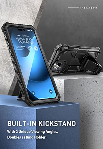 i-Blason Armorbox Designed for iPhone 14 Pro Case 6.1 inch (2022 Release) with Kickstand & Belt Clip Holster, Full Body Protective Bumper Case with Built-in Screen Protector (Black)