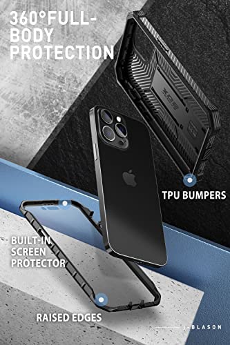 i-Blason Armorbox Designed for iPhone 14 Pro Case 6.1 inch (2022 Release) with Kickstand & Belt Clip Holster, Full Body Protective Bumper Case with Built-in Screen Protector (Black)