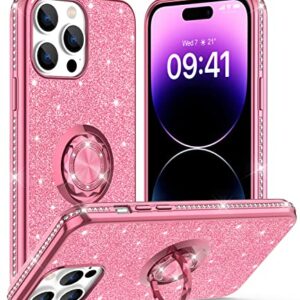 OCYCLONE Compatible with iPhone 14 Pro Case 6.1 inch, Glitter Sparkle Diamond Case with Ring Stand Protective Phone Case Compatible for iPhone 14 Pro Case for Women Girls - Pink