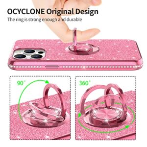 OCYCLONE Compatible with iPhone 14 Pro Case 6.1 inch, Glitter Sparkle Diamond Case with Ring Stand Protective Phone Case Compatible for iPhone 14 Pro Case for Women Girls - Pink