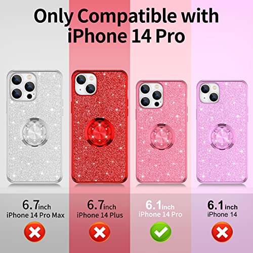 OCYCLONE Compatible with iPhone 14 Pro Case 6.1 inch, Glitter Sparkle Diamond Case with Ring Stand Protective Phone Case Compatible for iPhone 14 Pro Case for Women Girls - Pink