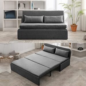 mjkone pull out sofa bed, 2-in-1 modern pull out linen sleeper sofa couch, twin size revesible couch bed with cushions&throw pillows for small place/apartment/living room/office/studio (dark gray)