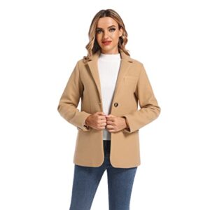 tonchengsd women's long sleeve two button wool blend blazer suit jacket (b-khaki, s)