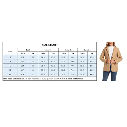 TONCHENGSD Women's Long Sleeve Two Button Wool Blend Blazer Suit Jacket (B-Khaki, S)