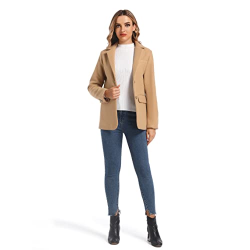 TONCHENGSD Women's Long Sleeve Two Button Wool Blend Blazer Suit Jacket (B-Khaki, S)