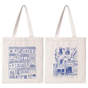 theyge vintage tote bag cute cottage canvas bag aesthetic canvas tote bag for women tote shopping beach bag shoulder bag reusable grocery bag