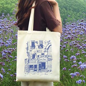 THEYGE Vintage Tote Bag Cute Cottage Canvas Bag Aesthetic Canvas Tote Bag for Women Tote Shopping Beach Bag Shoulder Bag Reusable Grocery Bag