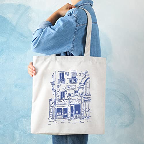 THEYGE Vintage Tote Bag Cute Cottage Canvas Bag Aesthetic Canvas Tote Bag for Women Tote Shopping Beach Bag Shoulder Bag Reusable Grocery Bag