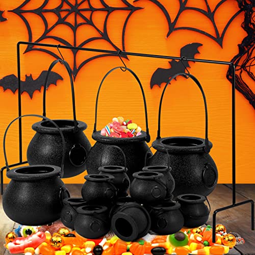 Sawysine Halloween Party Decorations Candy Bucket, 17 Pcs Witches Cauldron Serving Bowls on Rack 2 Size Candy Cauldron Kettles