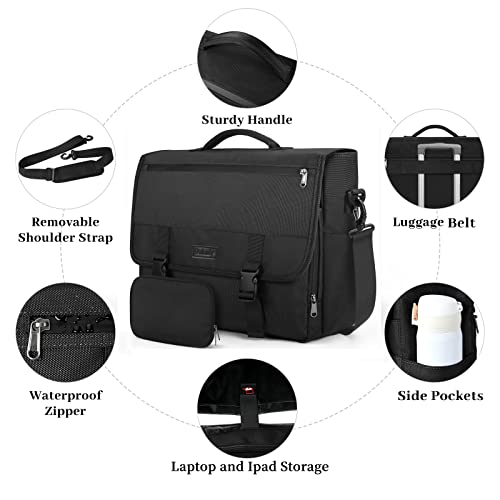 Messenger Bag for Men 15.6 Inch Waterproof Laptop Briefcase Large Satchel Shoulder Bag Work Office College Computer Laptop Bag Lightweight Crossbody Handbag Cable Organize Bag Set 2pcs, Black