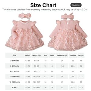 PATPAT Baby Girl Dress Long Sleeve Tutu Dress Infant Girl Tulle Dress Flower Girl Party Birthday Princess Dresses Light Pink 18-24 Months