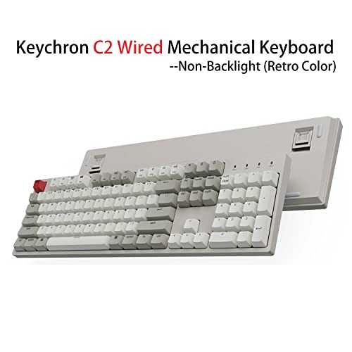 Keychron C2 104 Keys Full Size Wired Mechanical Keyboard for Mac Windows, Classic Retro Gray/White Color ABS Keycaps Brown Switch USB-C Gaming Keyboard for Gamer/Typists/Office/Home