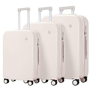 mixi 3-piece luggage set hardside pc travel suitcase rolling bag spinner wheels tsa lock, 20+24+28 off white(slight pink), with cover