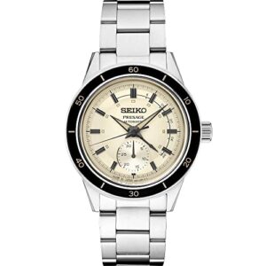 seiko men's cream dial silver stainless steel band presage automatic watch