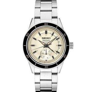 SEIKO Men's Cream Dial Silver Stainless Steel Band Presage Automatic Watch