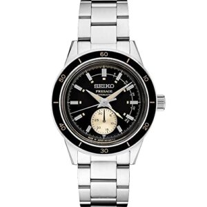 seiko men's black dial silver stainless steel band presage automatic watch