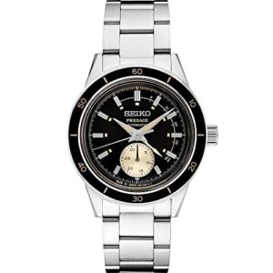 SEIKO Men's Black Dial Silver Stainless Steel Band Presage Automatic Watch