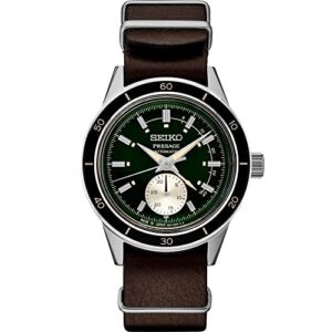 seiko men's green dial brown leather band automatic watch