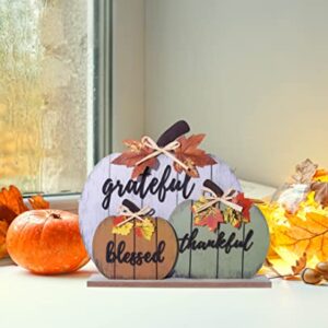 CYNOSA Fall Decorations for Home Blessed Grateful Thankful Sign Fall Decor Thanksgiving Decorations Wooden Pumpkin Tabletop Signs for Home Thanksgiving Farmhouse Living Room Harvest