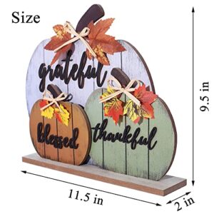 CYNOSA Fall Decorations for Home Blessed Grateful Thankful Sign Fall Decor Thanksgiving Decorations Wooden Pumpkin Tabletop Signs for Home Thanksgiving Farmhouse Living Room Harvest